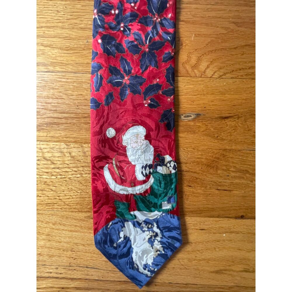 Vintage Fratelli Silk Santa Christmas Tie Made Italy Holly Novelty 58 x 4